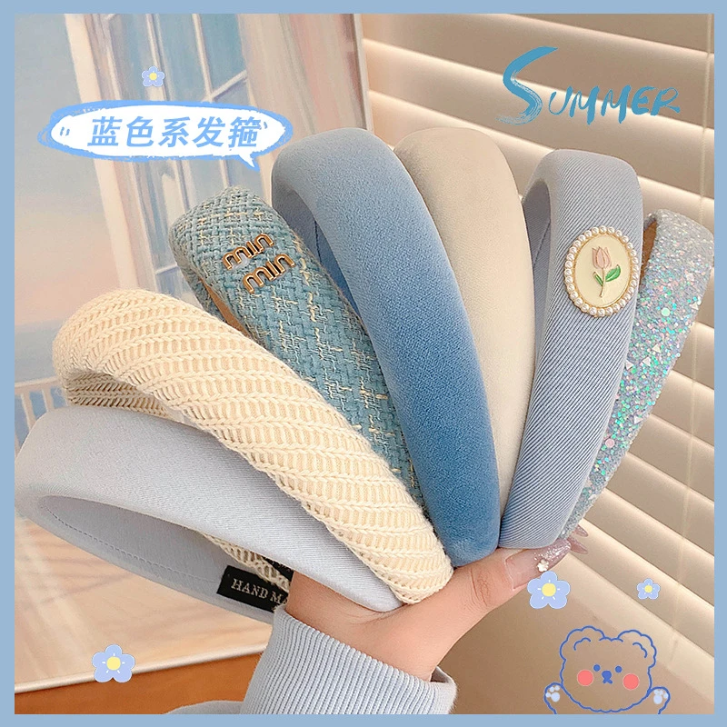 蓝色发箍女款高级感洋气时尚宽边高颅顶头箍超仙新款发捆发卡饰
