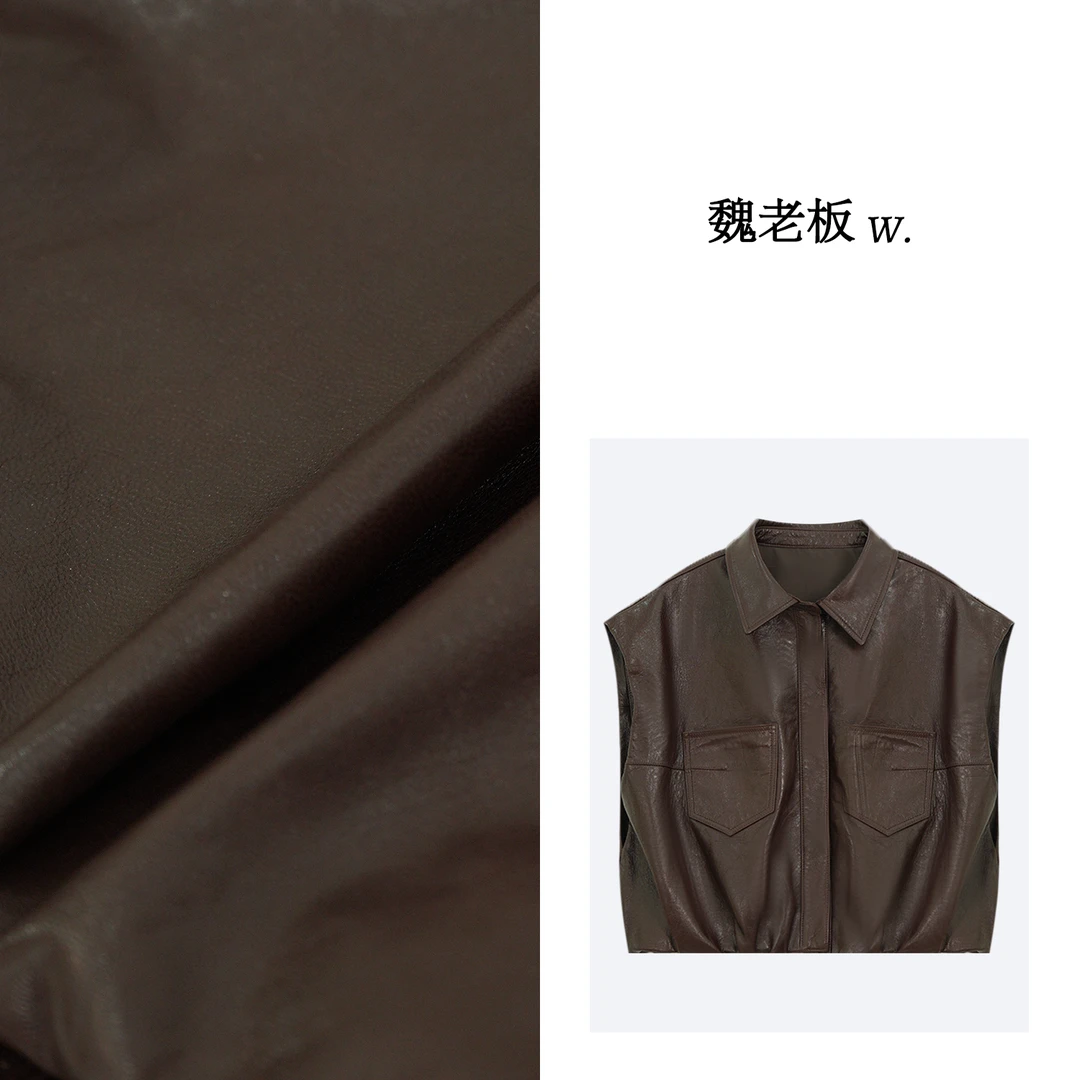 W.Diva【加州桂】春季时尚百搭衬衫款无袖短款皮衣马甲3C3085032