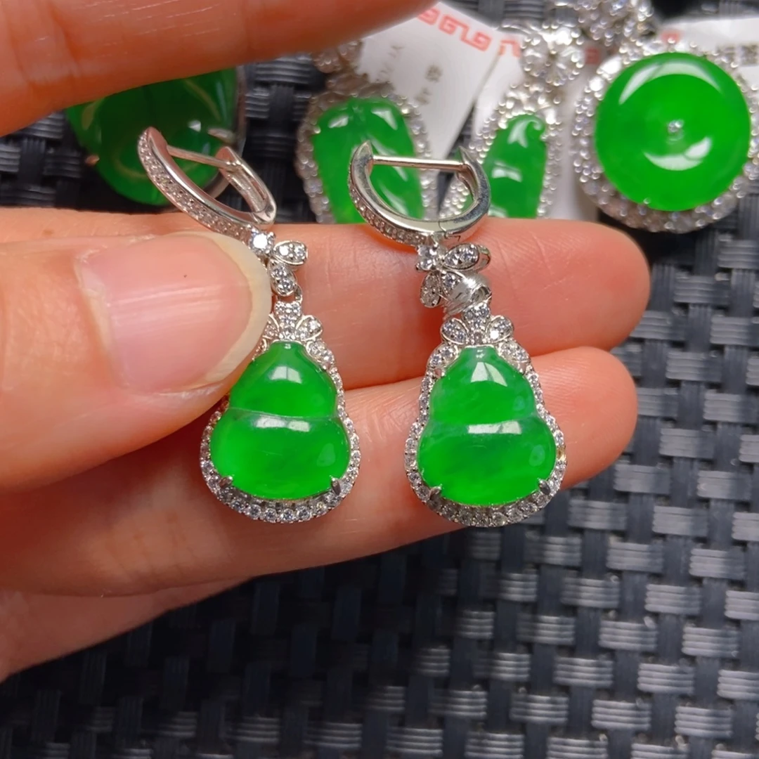 翡翠银S925镶嵌颈饰葫芦耳坠