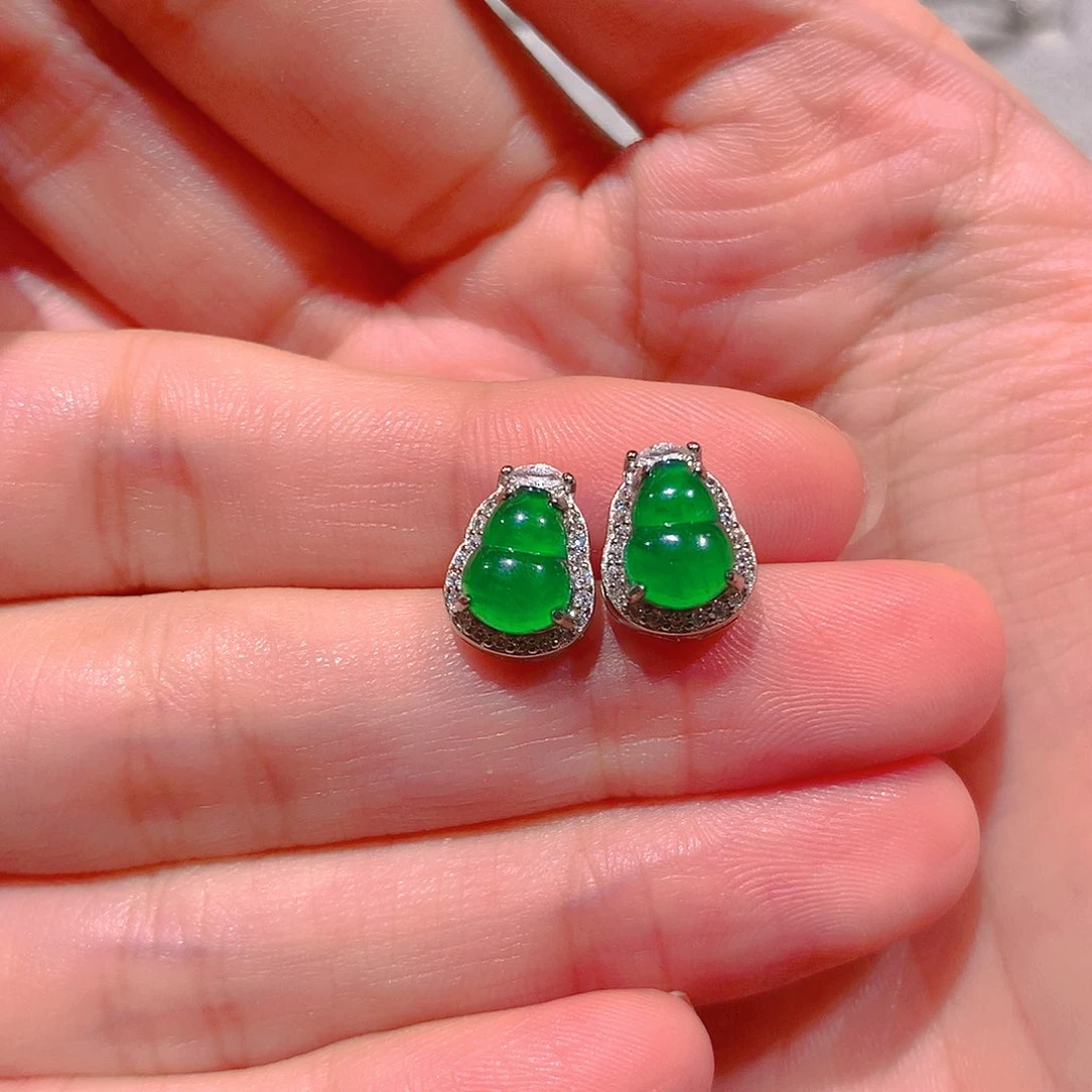 银S925镶嵌翡翠耳饰李*