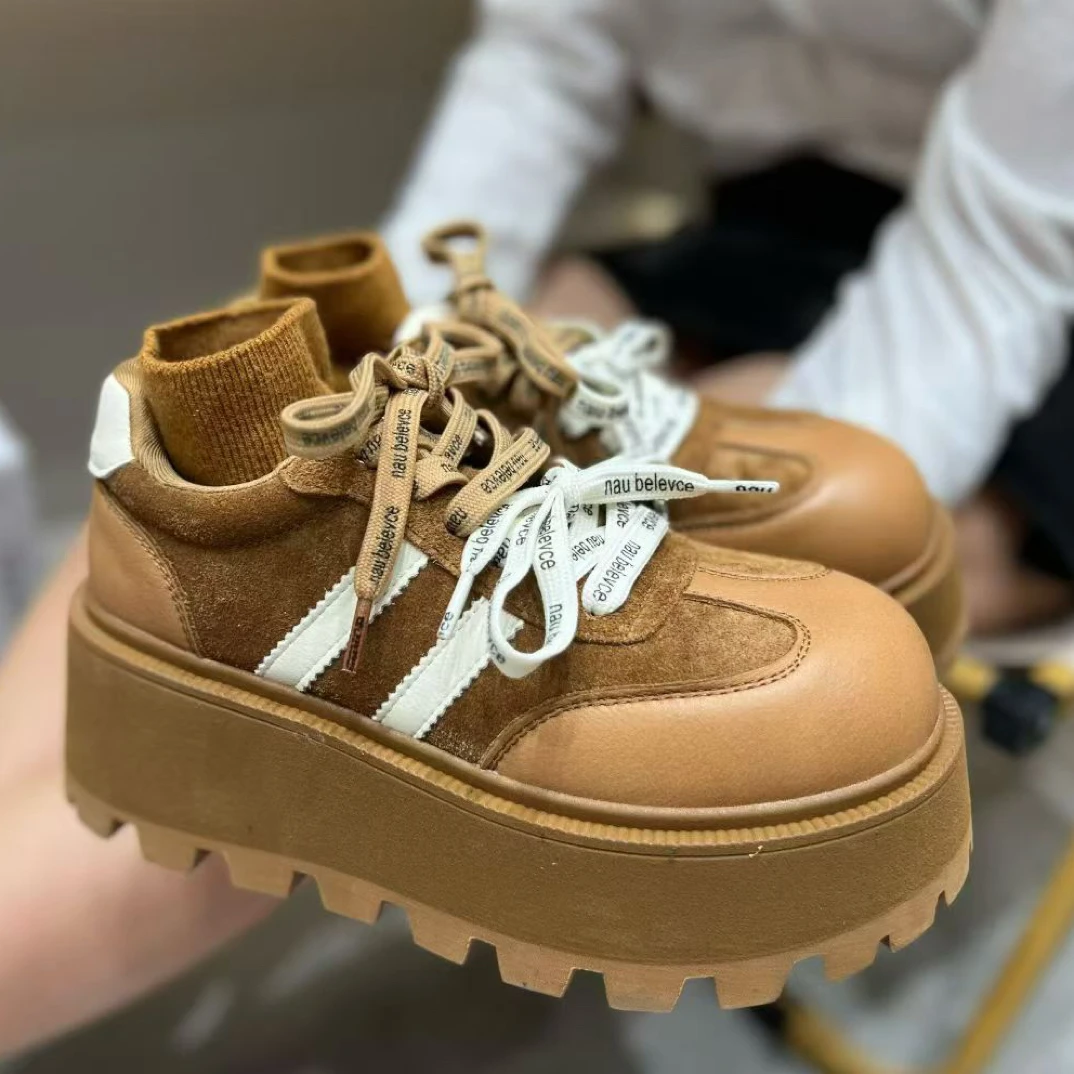 休闲女鞋2025新款小众设计款百搭厚底时尚百搭休闲增高鞋