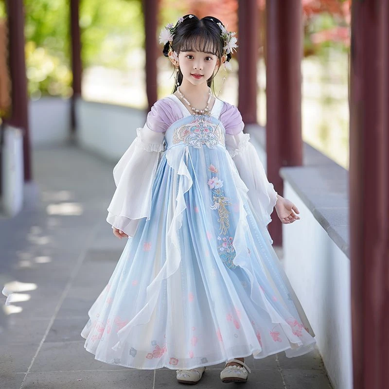 哥弟阿玛施正品(紫嫣)新款女童服夏秋超仙连衣裙小女孩唐装秋季古
