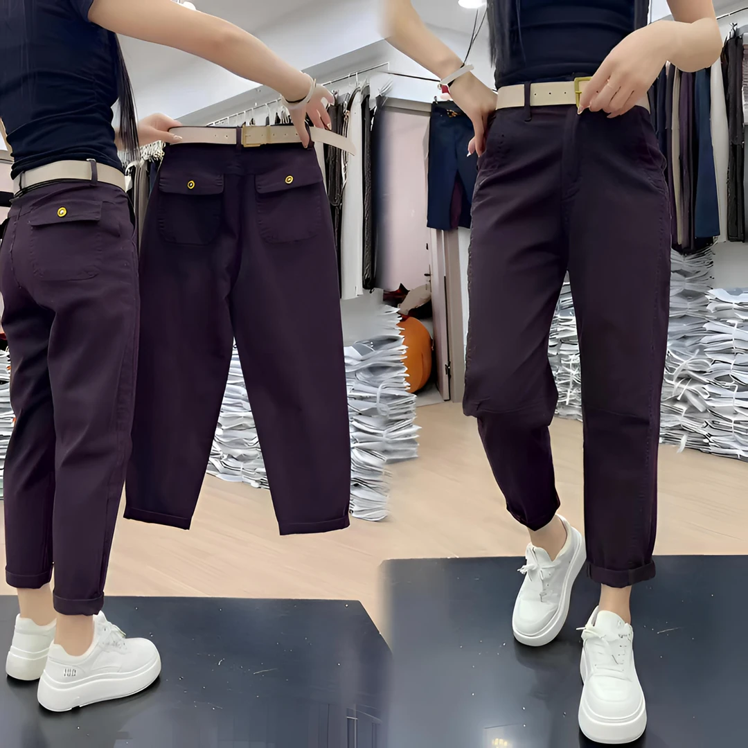 2025早秋新款牛仔水洗纯色休闲裤宽松高腰显瘦洋气百搭九分哈伦裤