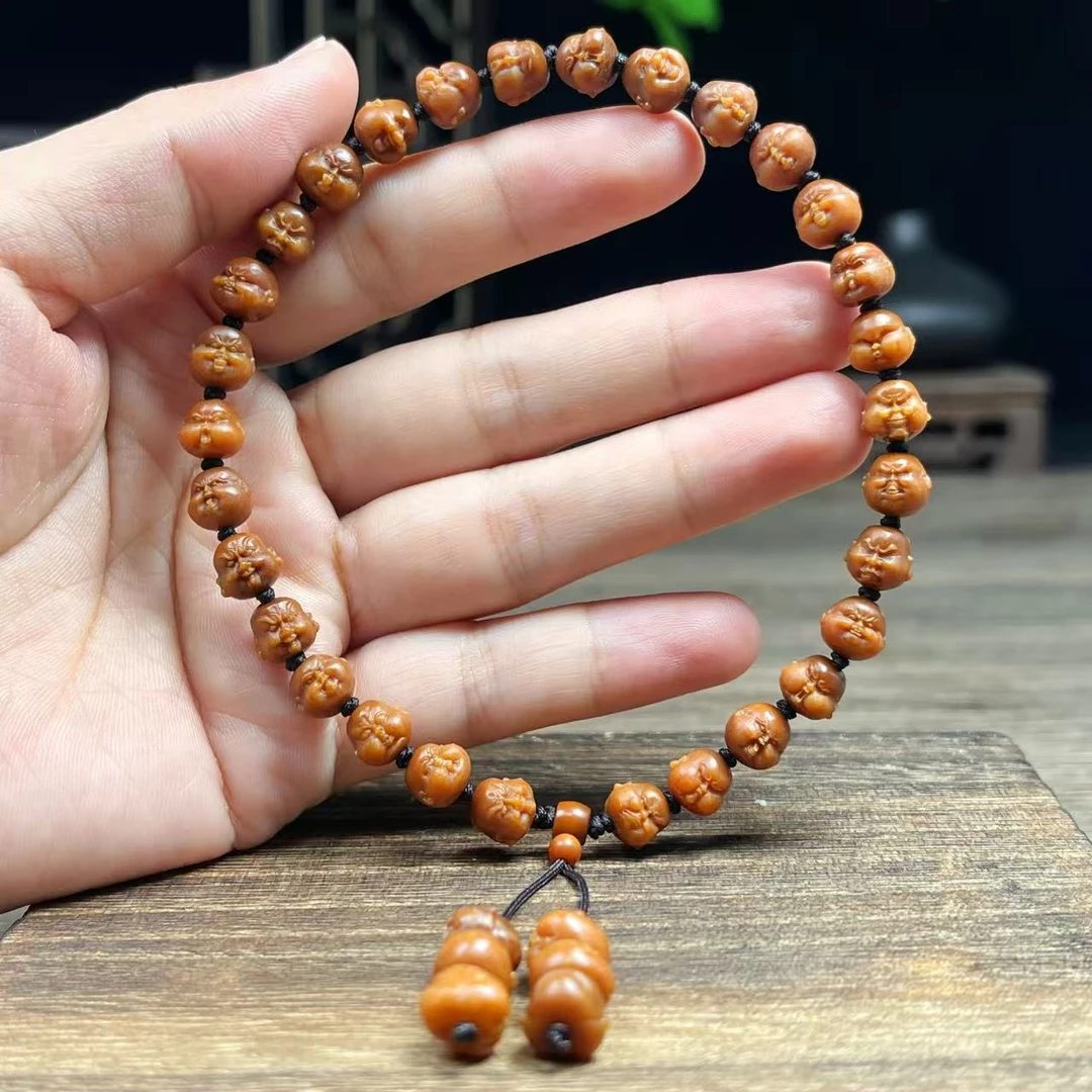 8mm核尖玉化人生百态手持 36小胖子文玩橄榄核雕刻手串男女款手工