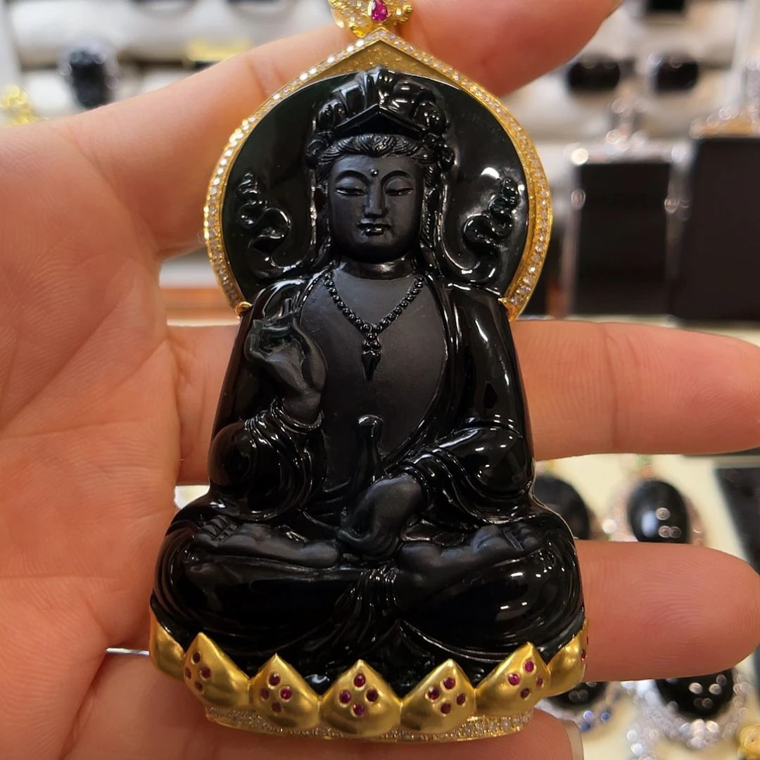 小***万翡翠18K金镶嵌颈饰墨翠