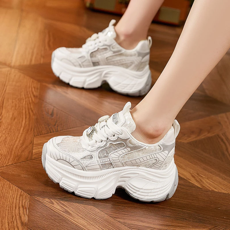 厚底老爹鞋女2025新款夏季镂空网面鞋子时尚潮流百搭小个子女鞋