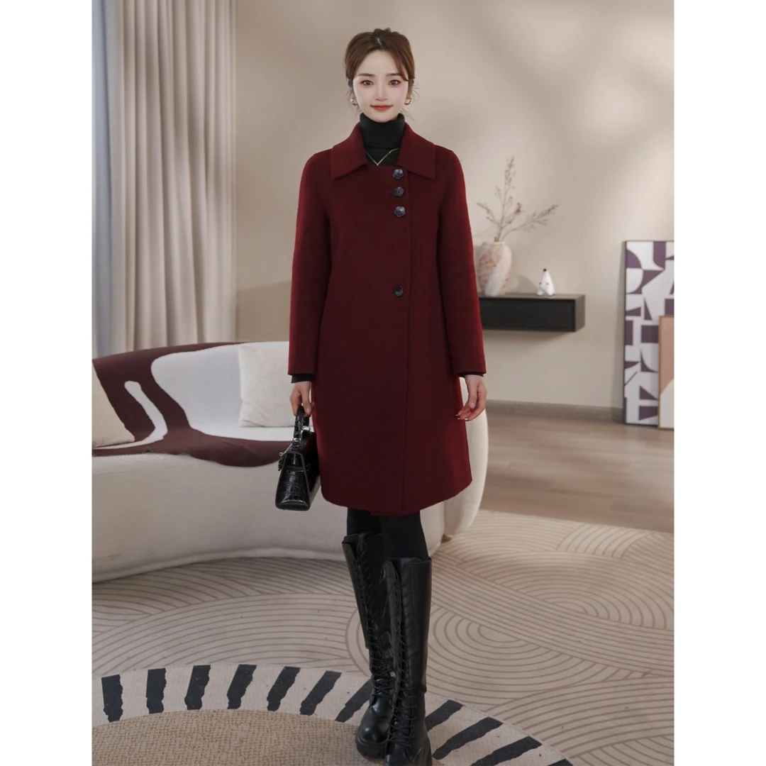 【曼贝】轻奢高级感双面纯澳毛大衣时尚百搭毛呢外套8484256【佳莹】