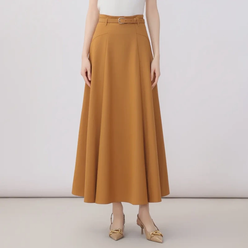 AMASS/阿玛施 时尚百搭气质高腰中长款垂感半身裙附腰带)5200444