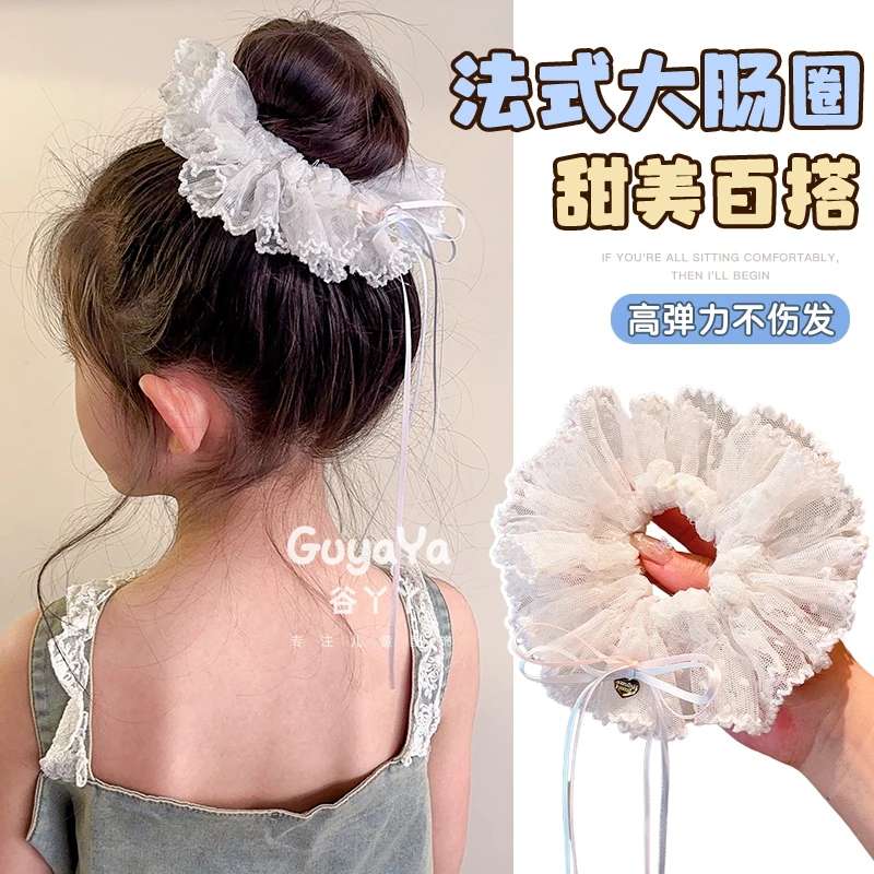 儿童蕾丝蝴蝶结发圈女大肠圈头绳高级感2025新款韩系头花皮筋发饰
