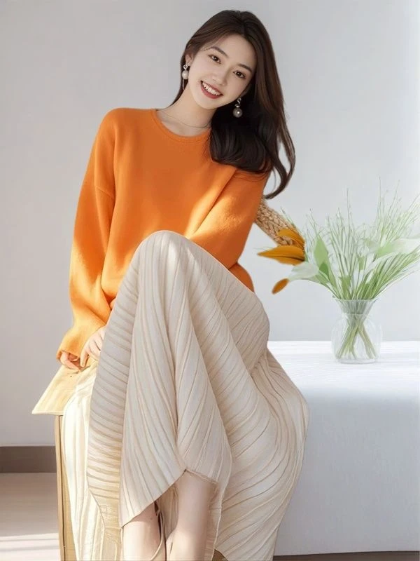 [工厂直销套装]时尚多巴胺减龄针织衫高级中长款半身裙99372+Q52