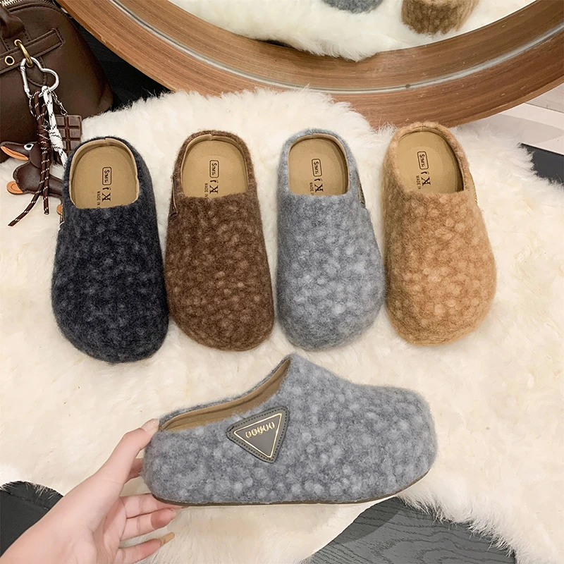 防水台棉拖鞋厚底反绒金属毛毛鞋个性风包头拖花色厚底增高拖鞋