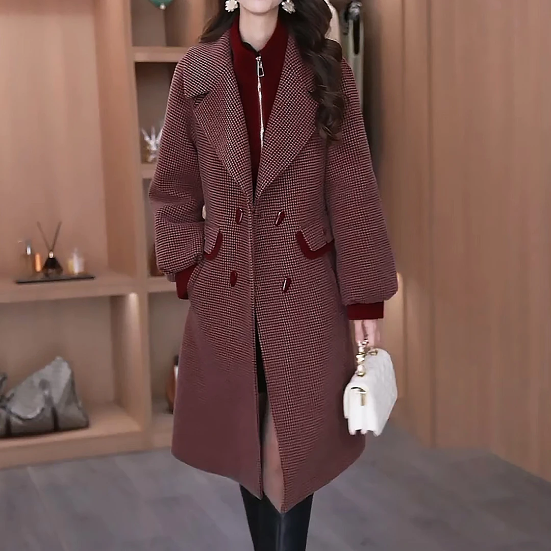 加绒加厚女装毛呢外套2025秋冬新款时尚气质百搭大衣修身女士风衣