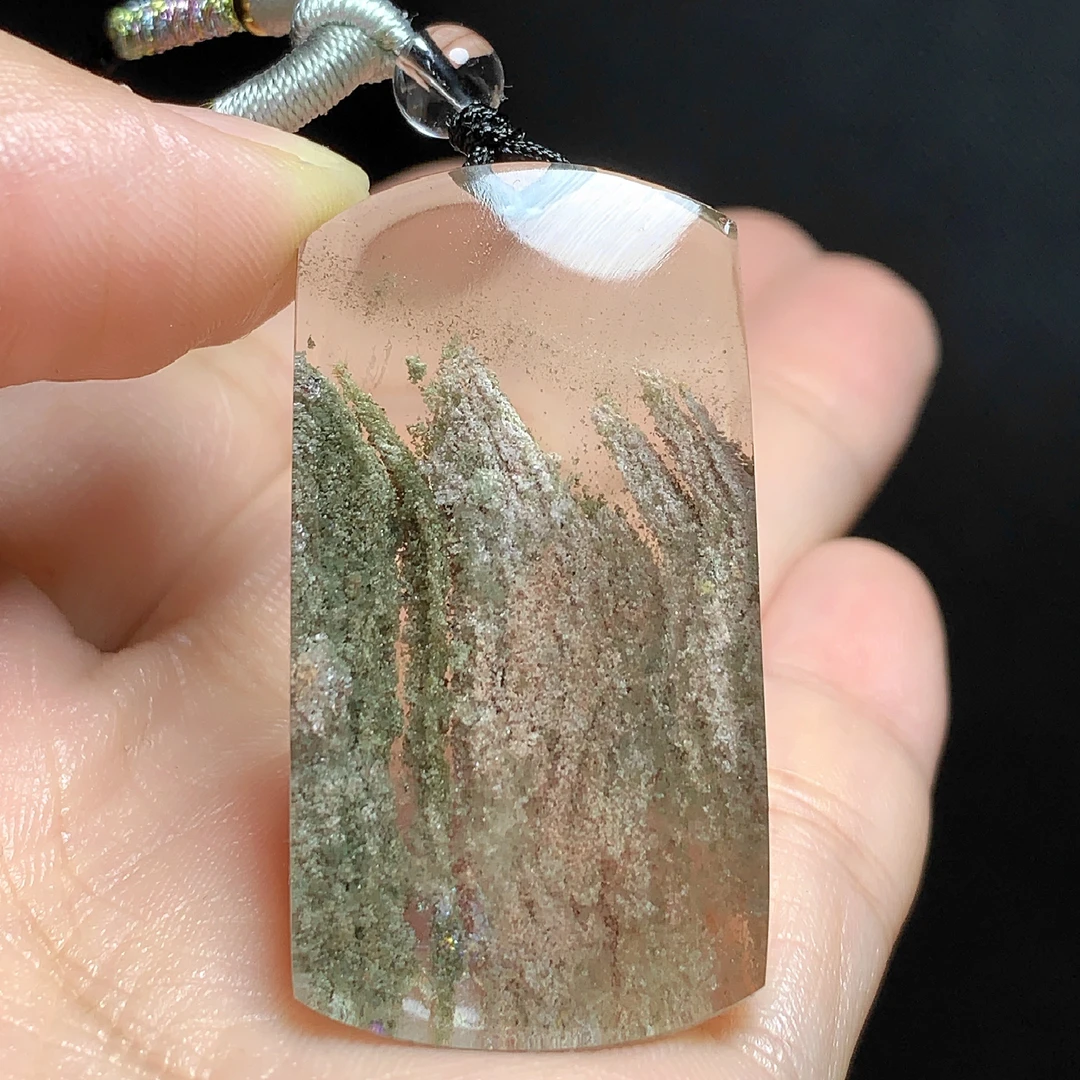 东海水晶天然彩幽灵100%真品水晶无事牌吊坠毛衣链原石坠男女网红