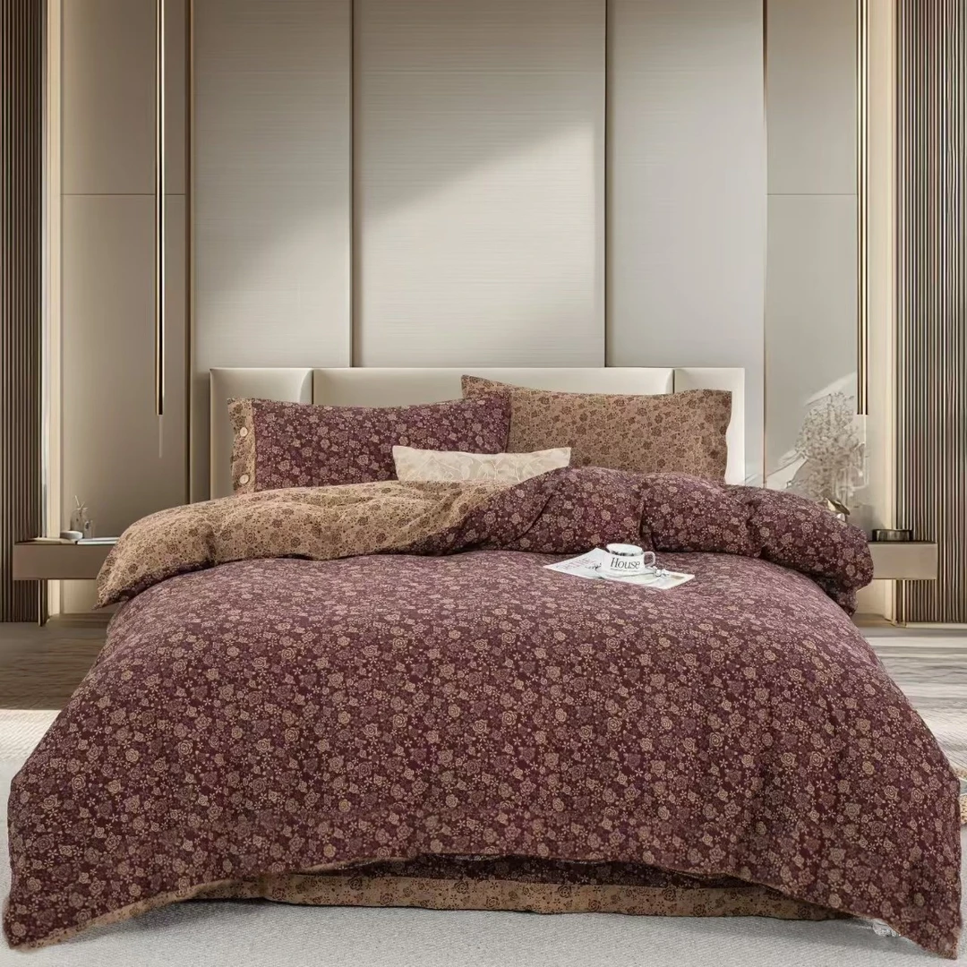 蔷薇花语-深咖色双层纱双人被2*2.3米【加厚5.5斤左右】