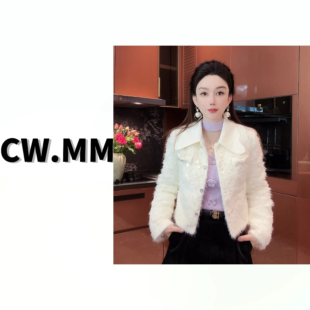 --CW.MM 新款小香风亮片翻领洋气保暖鹅绒外套