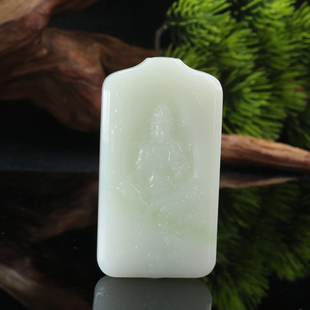 42和田玉翠青观音牌/800449上海嘉禾拍卖