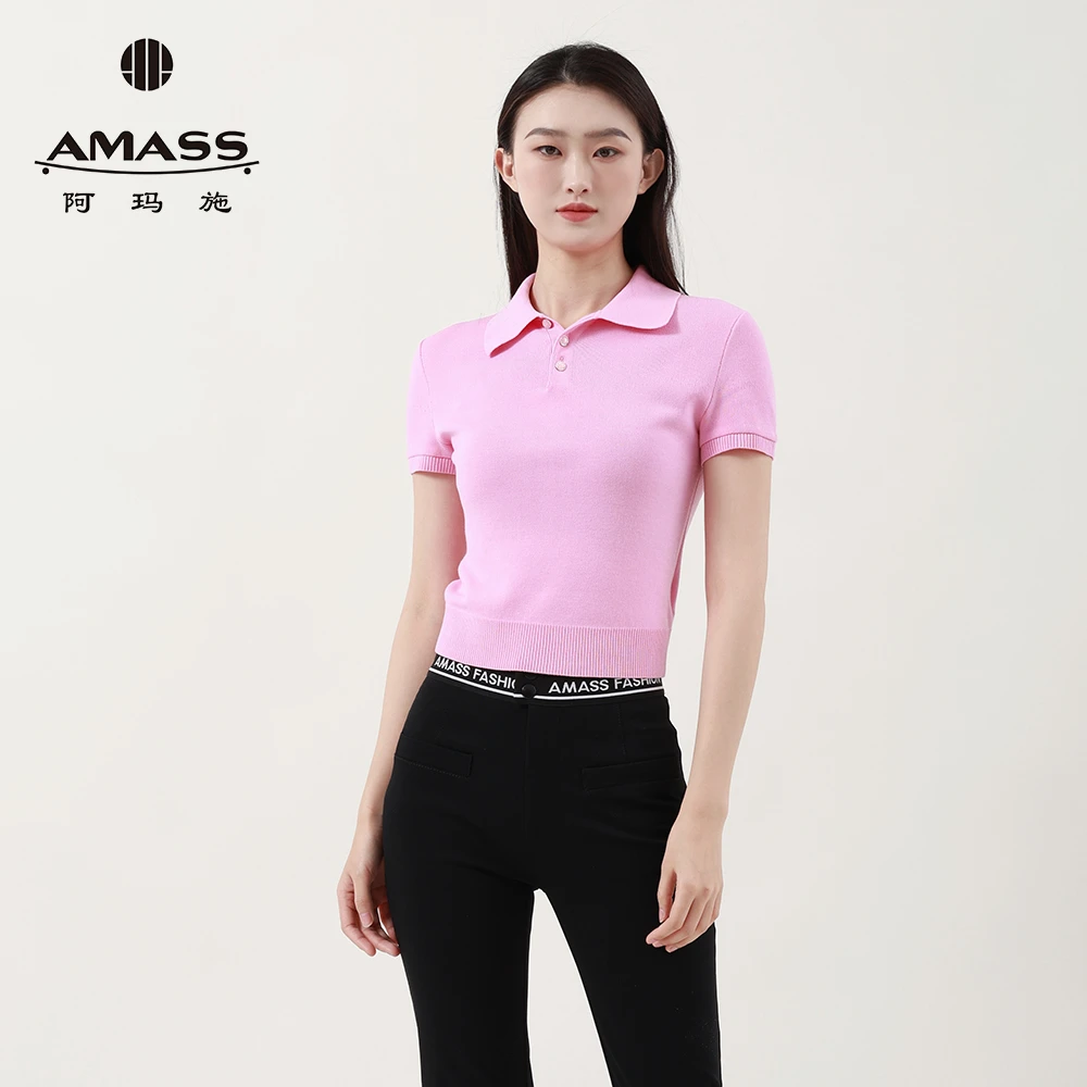 AMASS/阿玛施 春夏新款时尚POLO领短袖薄款舒适修身针织T恤538004