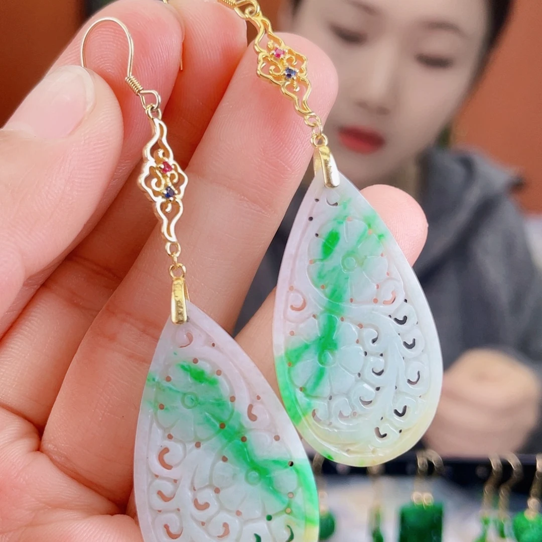 翡翠银S925镶嵌耳饰