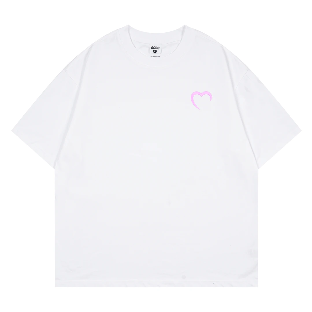 老颜原创320克重磅纯棉变色爱心情侣短袖T恤夏季新款圆领宽松t恤