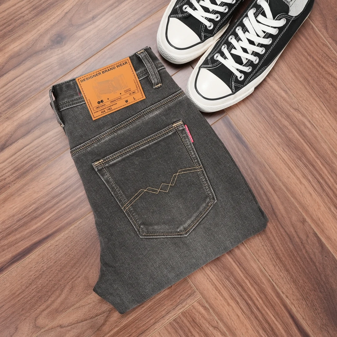 秋季新款男装水洗深棕色牛仔裤微弹修身小直筒柔软舒适高品质男裤