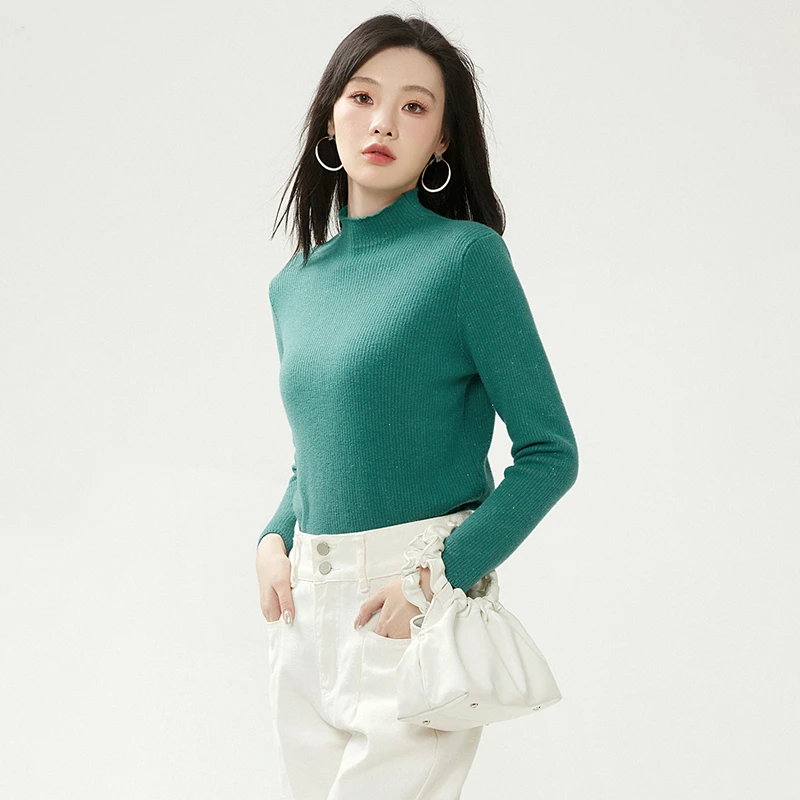 44MS0H0023纯色简约打底上衣长袖加绒毛衣女2024冬