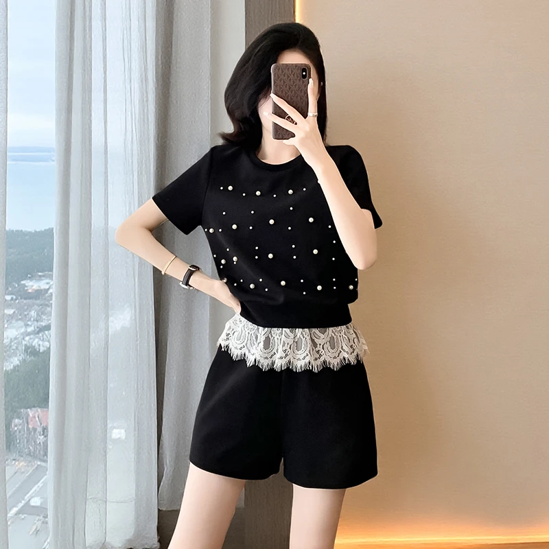 复古休闲风时尚套装女两件套减龄显瘦小香风套装黑色洋气女装显瘦