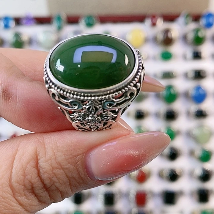 银S925镶嵌戒指和田玉