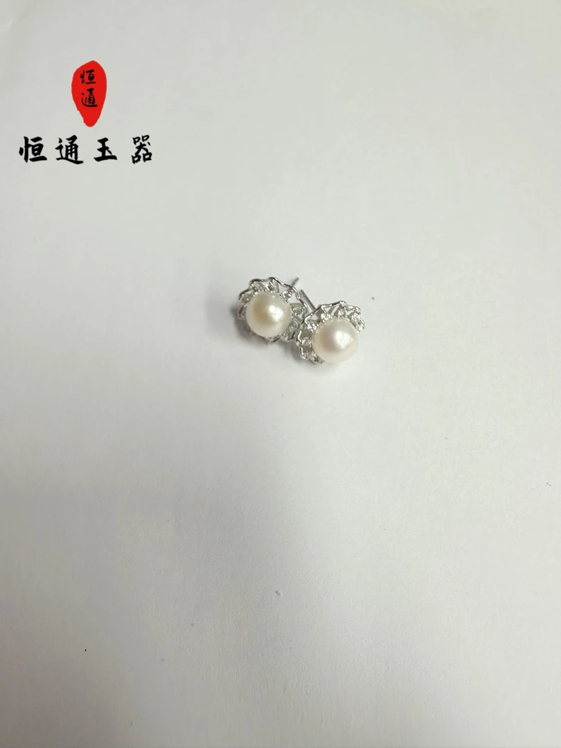 白色馒头珍珠耳钉满钻花耳钉-1y-268