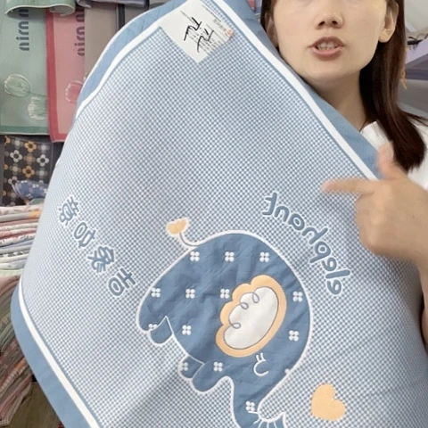 棉纱布蓝色小象纯棉