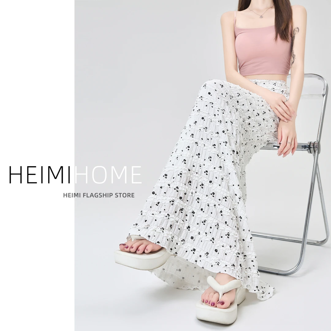 仙女风白色花边半身裙女夏薄款显瘦a字长裙层次感碎花包臀鱼尾裙