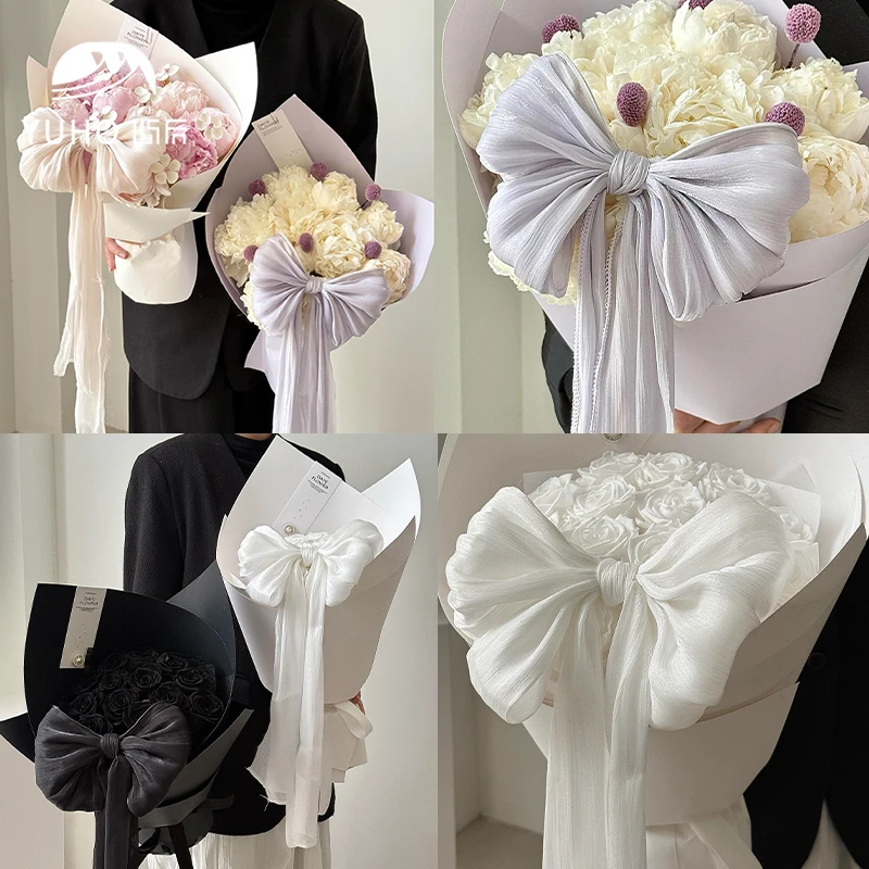 屿后 雪缎蝴蝶结布料鲜花花束diy手工装饰配饰材料花艺包装资材
