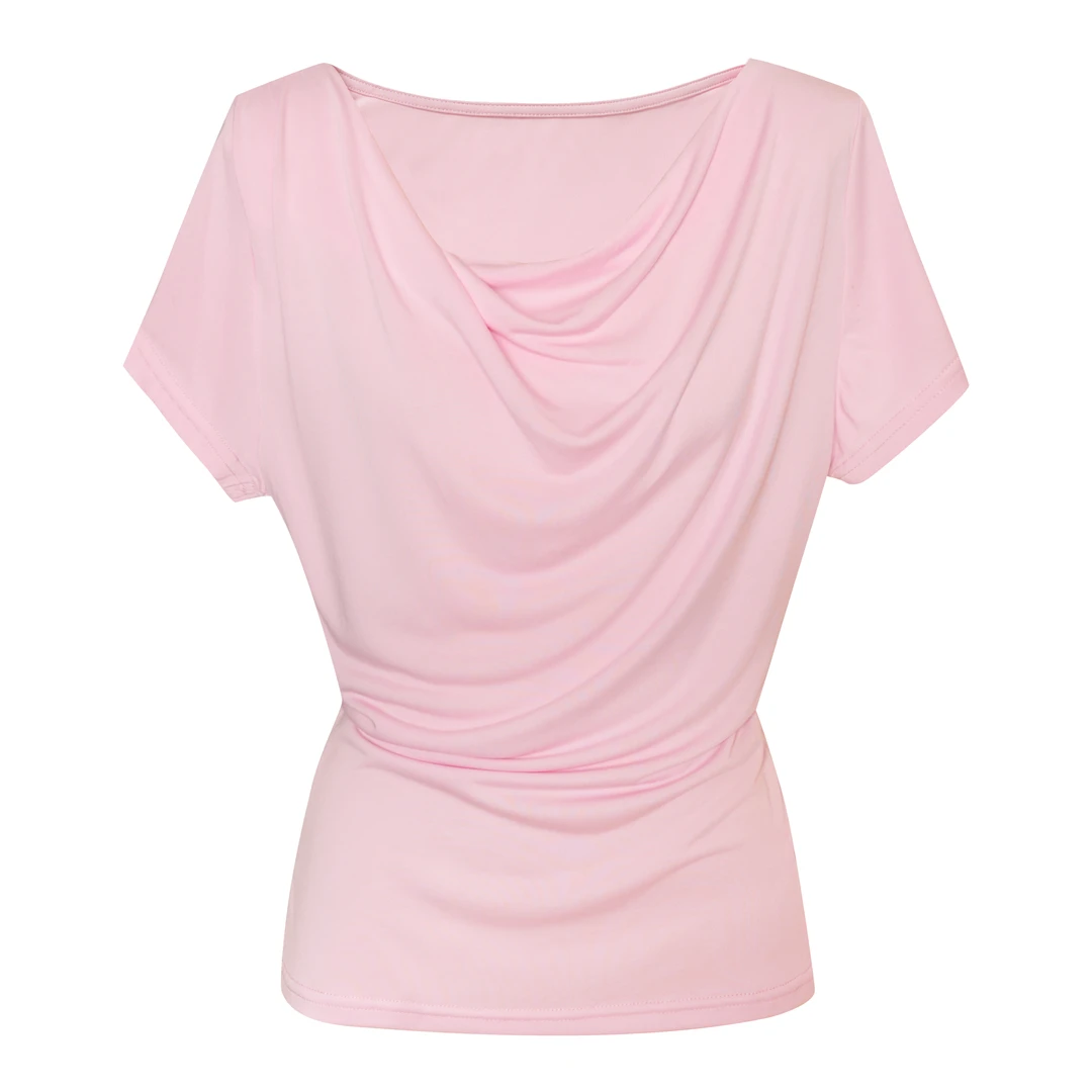 【65318】2025新款时尚夏季设计感小众褶皱收腰荡领上衣