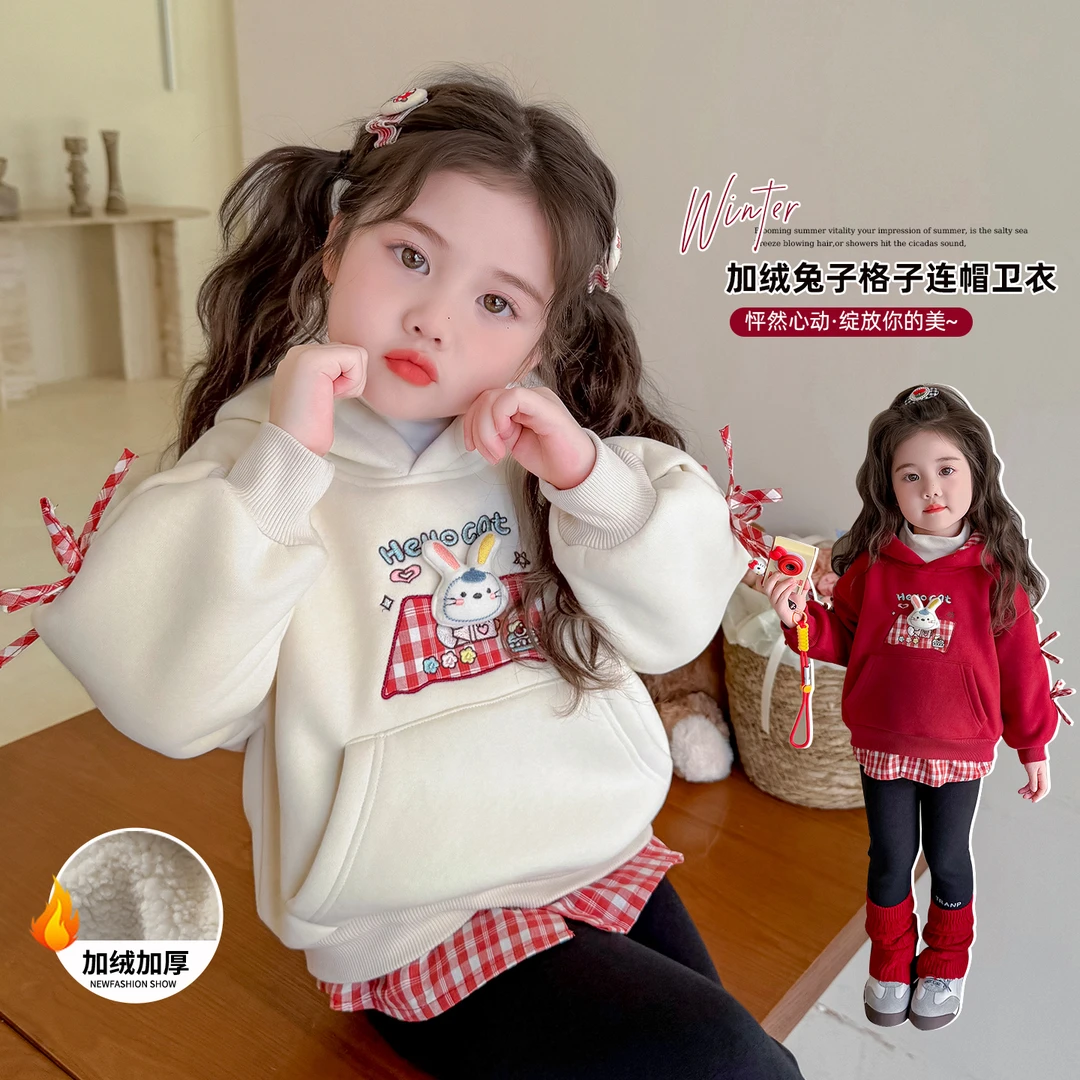 女童卫衣秋冬款2025新款洋气时髦女宝宝加绒上衣冬装儿童公主衣服