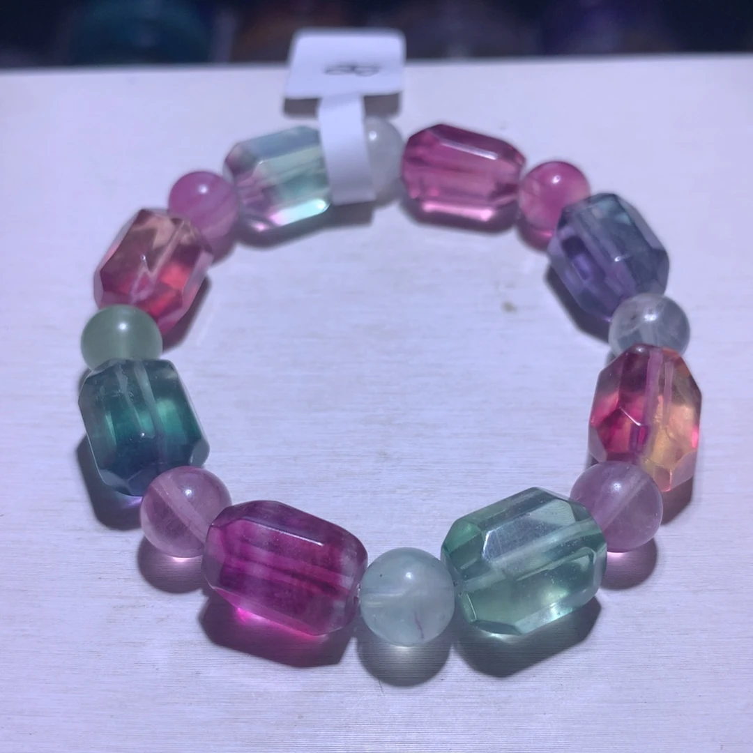 银S925镶嵌手链水晶萤石随形10.5m