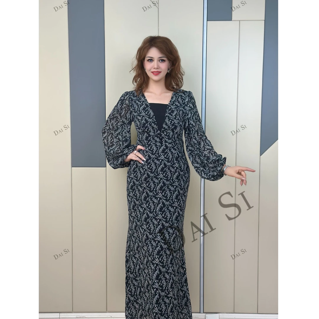 8827【DaiSi厂家直发】新款时尚灯笼袖气质女装连衣裙