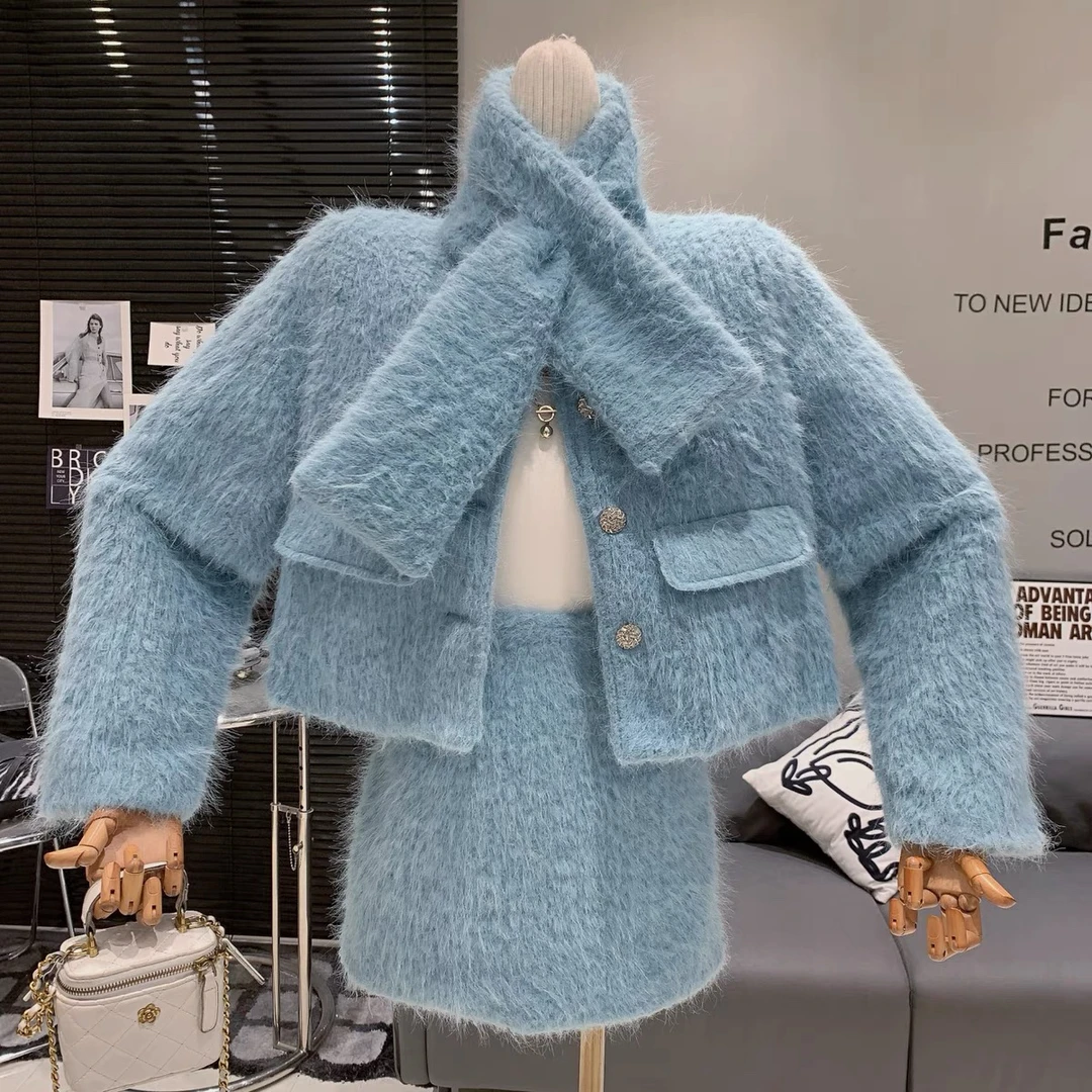 三七55（171-189）蓝色小香风套装材料包