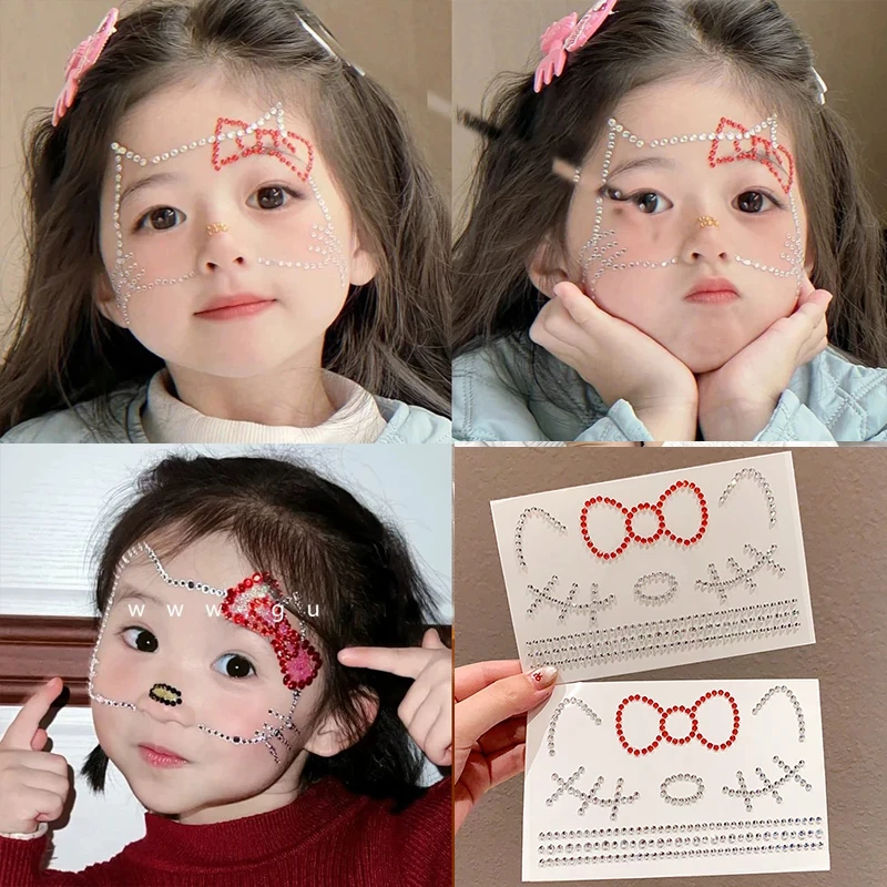 HelloKitty猫妆容贴纸贴片可爱女孩蝴蝶结脸上钻面贴甜美饰品亮片