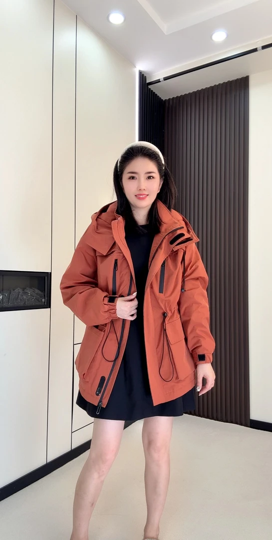 欧洲反季秋冬棉服设计师抽绳收腰中长连帽风衣二棉外套冲锋衣2410