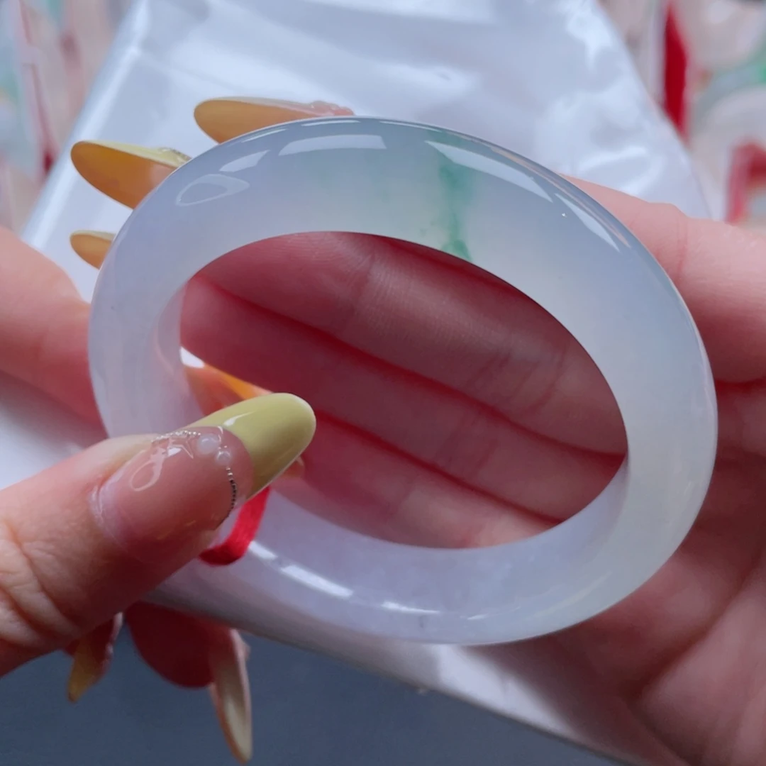 未镶嵌手镯翡翠53.0荔枝冻飘花 清纯可爱 高颜值22号