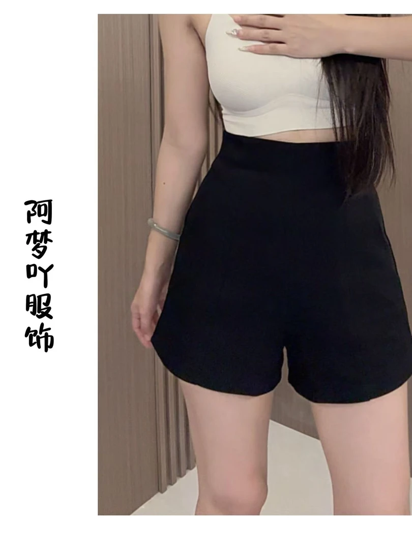 晚古欧 秋季西装高腰遮胯显瘦百搭短裤  无弹后腰拉链款