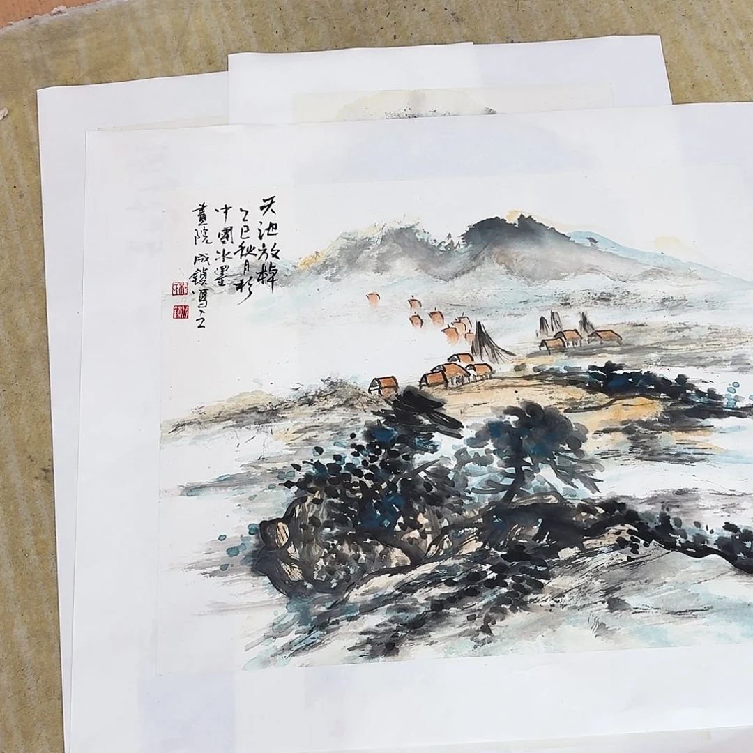 苍***鹰国画三张手绘作品