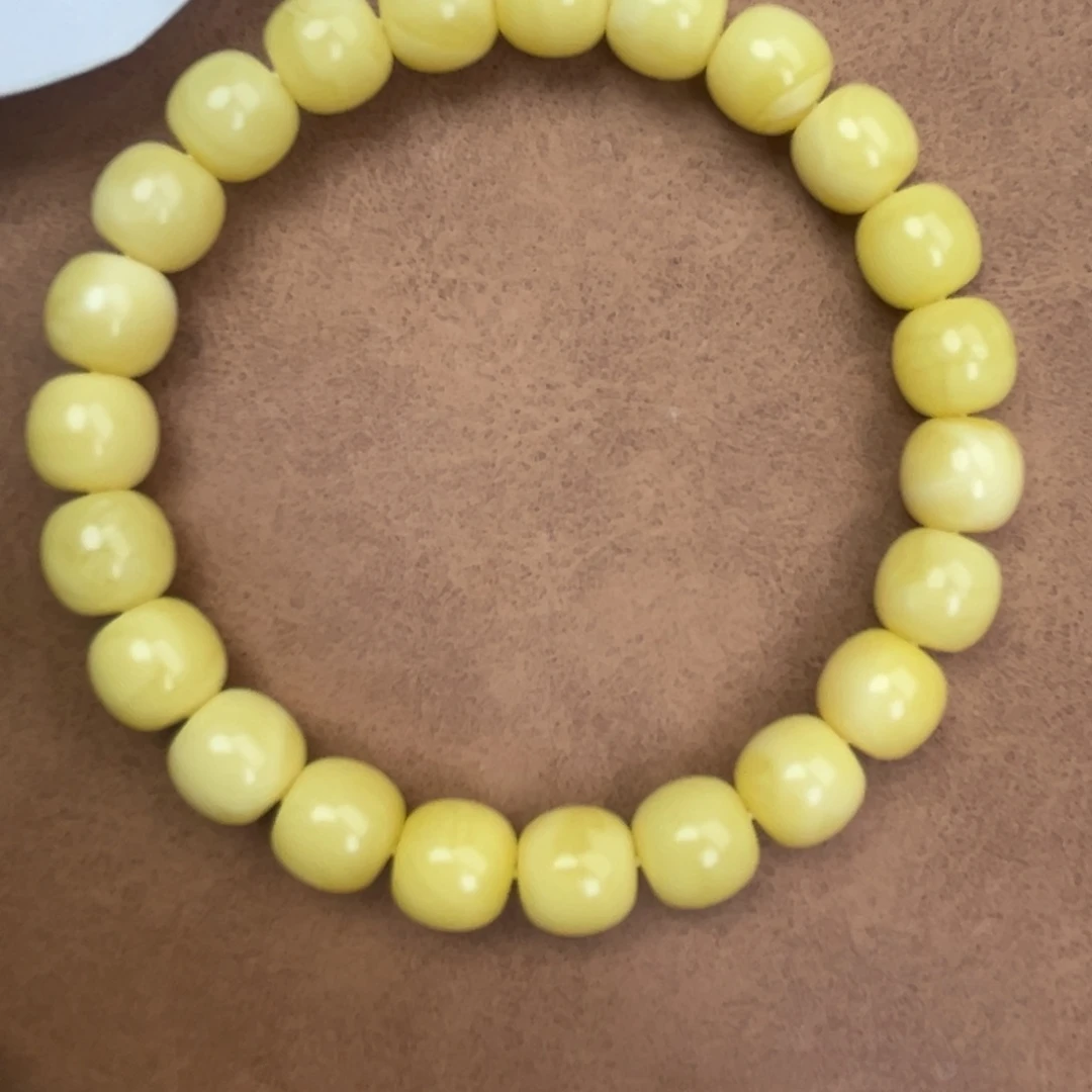 艺***言蜜蜡未镶嵌手串纯天然俄料奶白极限弧高桩9.5*9