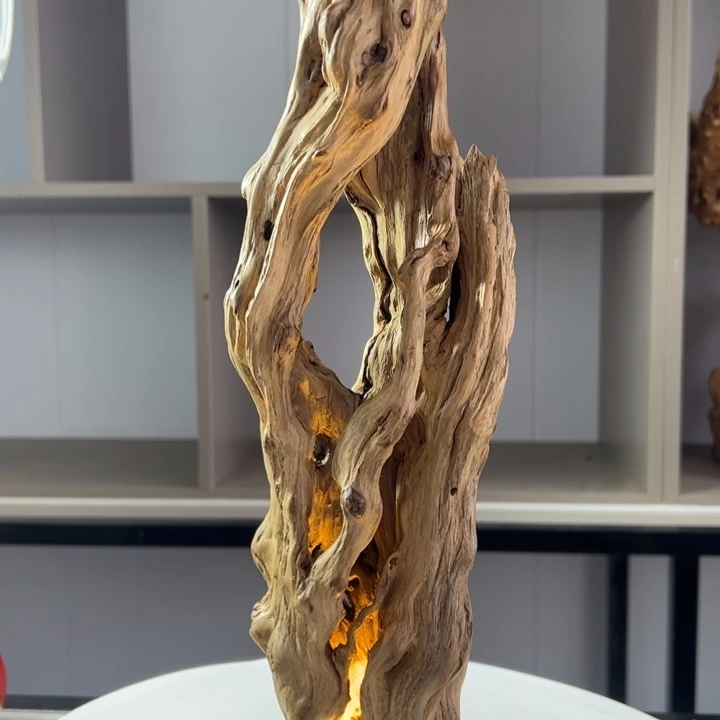 木石榴木镂空树灯摆件