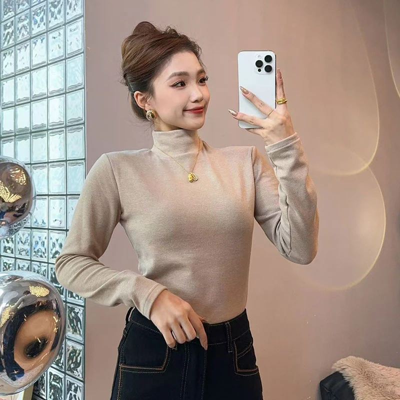 280克重磅加绒加厚半高领百搭打底衫内搭修身显瘦