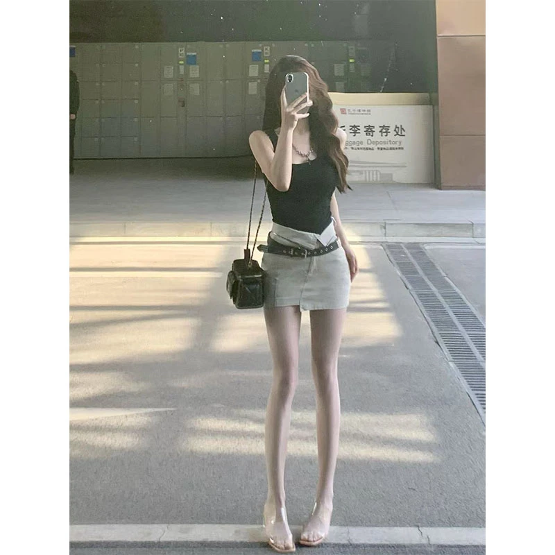 2025秋季新款修身显瘦无袖上衣气质时尚高级设计感收腰A字半身裙