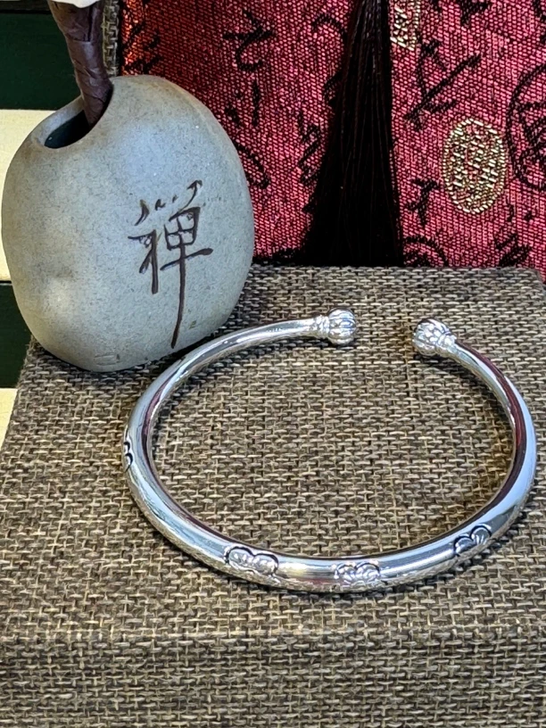 足银手镯 南瓜头银手镯梅花开口镯子