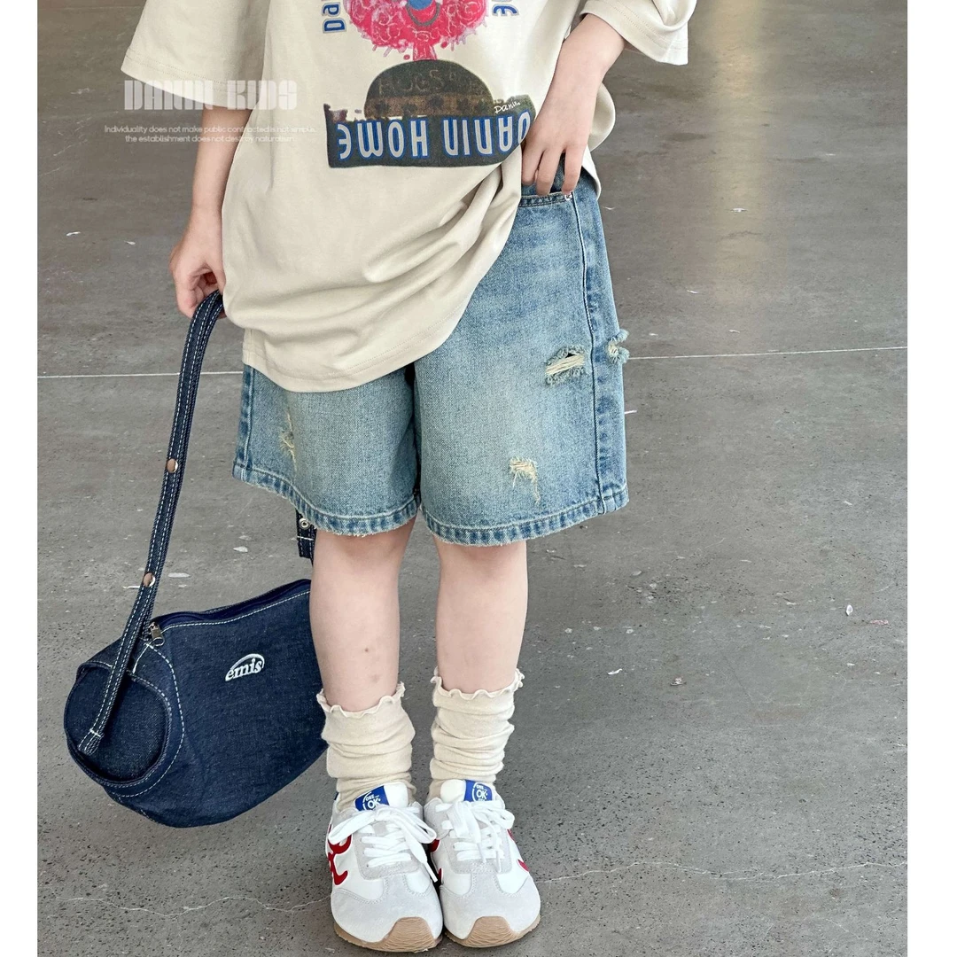 【嗒囜】女童裤子夏装新款宽松牛仔短裤潮牌童装小女孩洋气韩范衣服