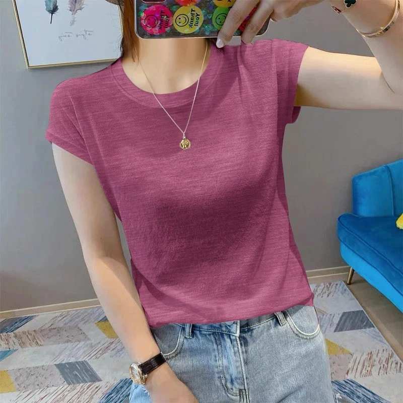 2025夏季新款竹节棉短袖t恤女内搭外穿小飞袖设计感纯色上衣女
