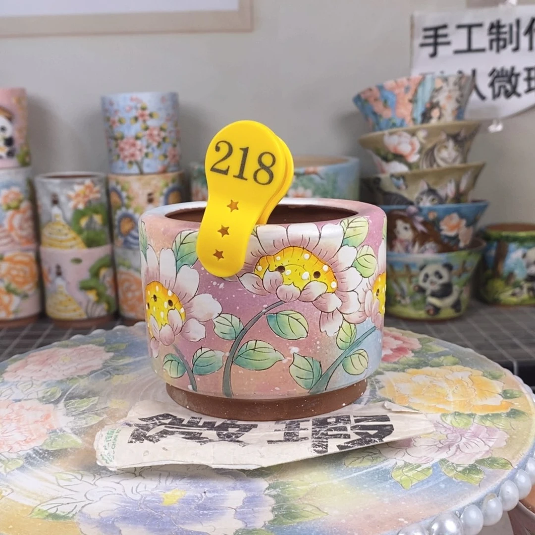 紫砂花盆红陶手绘花盆