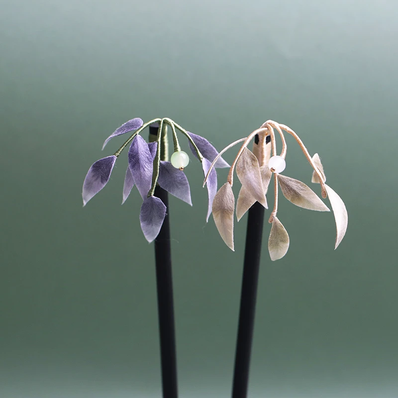 如梦笙嫣 【竹叶】原创非遗绒花发簪步摇气质旗袍新中式素款清新